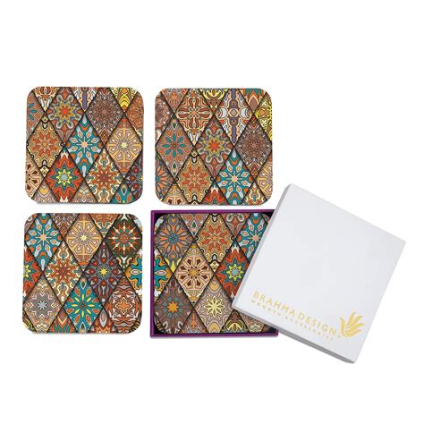 Brahma Design Wooden Coaster Set With Gift Box Diamond Design Set