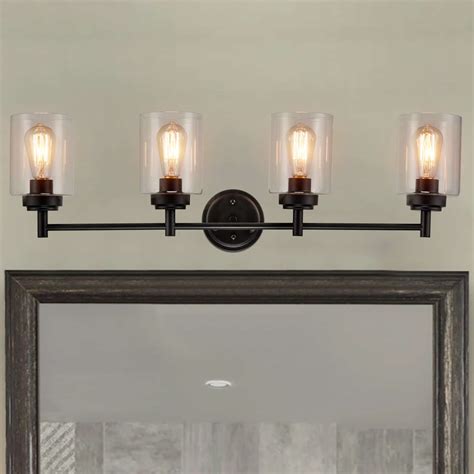 4 Light Modern Black Metal Wall Sconce For Bathroom Claxy