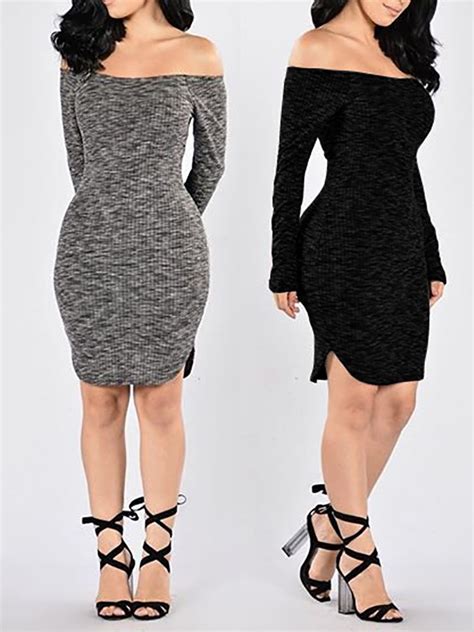 Sexy Women Off Shoulder Knitting Bodycon Dress