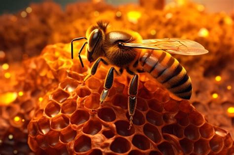 Premium Ai Image A Bee On A Piece Of Honeycomb With The Word Honey On It