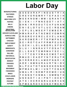 Labor Day Word Search EASEL Activity By Jennifer Olson Educational