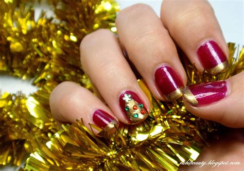 Rubibeauty Christmas Nail Art Gold French Manicure