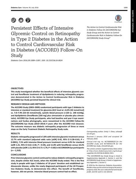 Pdf Persistent Effects Of Intensive Glycemic Control On Content