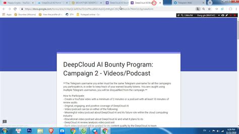 Tham gia Airdrop và Bounty DeepCloud AI YouTube