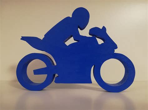 Wooden Blue Motorcycle Rider Figure