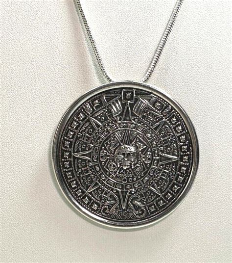 Sterling Silver Mayan Aztec Calendar Lg Pendant Broo Gem