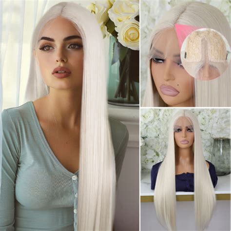 Soft Long Straight Platinum Blonde Synthetic Hair HD T Lace Front Wig