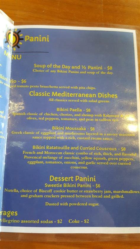 Menu At Bikini Panini Woodlake