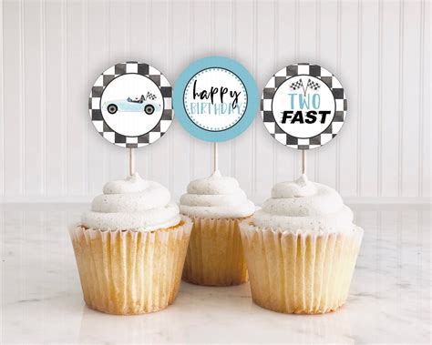 Blue Race Car Cupcake Toppers Printable Vintage Race Car Cupcake