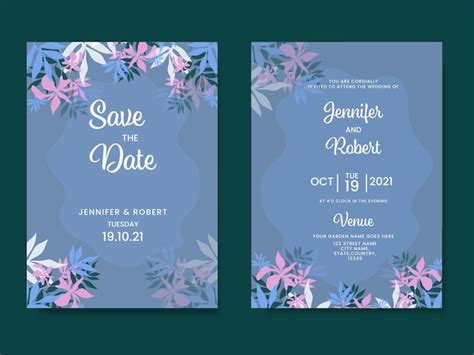 Carte D invitation De Mariage Floral Et Enregistrer Le Modèle De Date