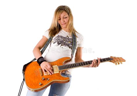 Belle Jeune Femme Blonde Jouant La Guitare 2 Photo Stock Image Du Roche Longueur 857242