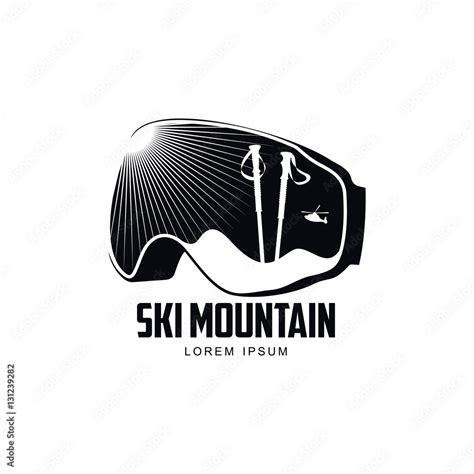 Black and white graphic mountain skiing goggles logo, vector ...