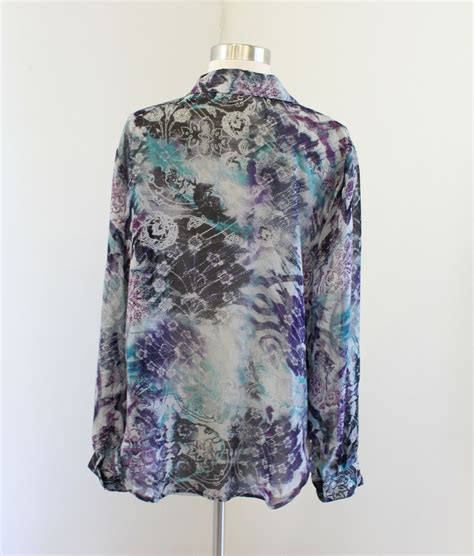 Chico S Semi Sheer Metallic Abstract Floral Tie Front Button Blouse Top