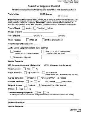 Fillable Online Nrcs Usda Request For Equipment Checklist Fax Email