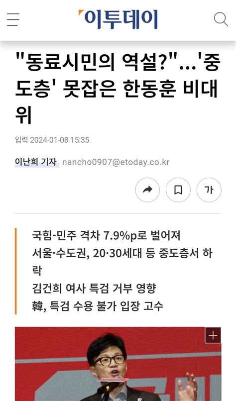 동료시민의 역설중도층 못잡은 한동훈 비대위 정치시사 에펨코리아