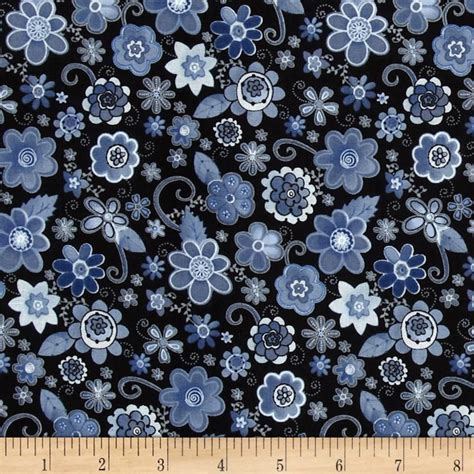 Floral Dark Blue Fabric Fabric Printing On Fabric Sewing