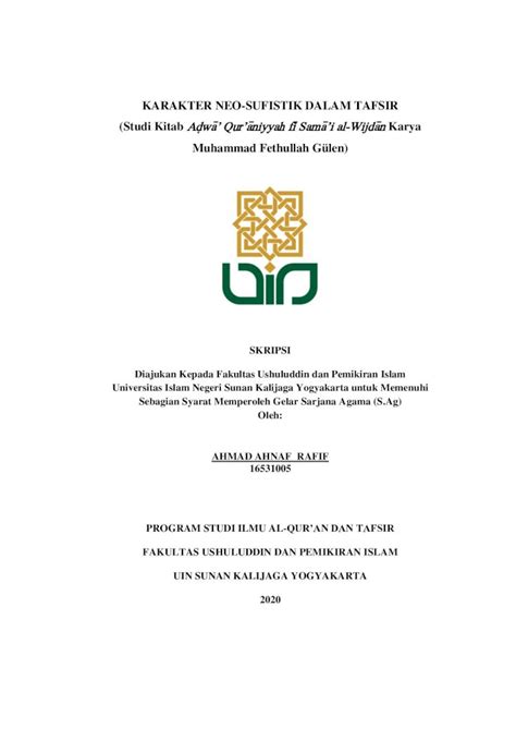 PDF KARAKTER NEO SUFISTIK DALAM TAFSIR Studi Kitab Ad Digilib Uin