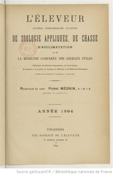 L Éleveur journal hebdomadaire illustré de zoologie appliquée de