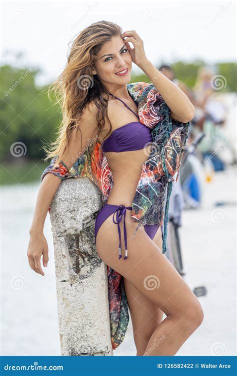 Beautiful Blonde Model Enjoying The Caribbean Environment Stock Photo Image Of Glamour Beach