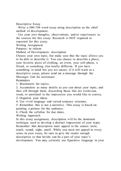 Descriptive Essay Write A Word Essay Using Description By Teri Ware