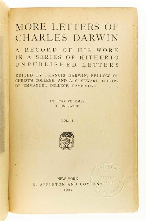 Vol More Letters Of Charles Darwin By Charles Darwin Edited By