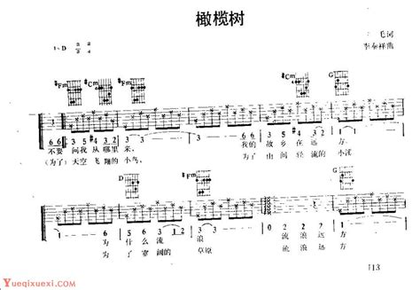 吉他弹唱金曲《橄榄树》六线谱版 指弹吉他谱 乐器学习网