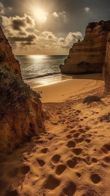 Premium AI Image | Sunset on the algarve beach wallpaper