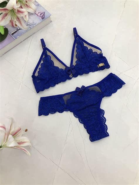 Conjunto De Lingerie Seduzione Azul Olho Grego Sem Bojo E Sem Aro