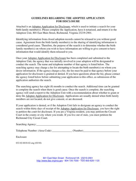 Adoptee Application For Disclosure Virginia Fill And Sign Printable