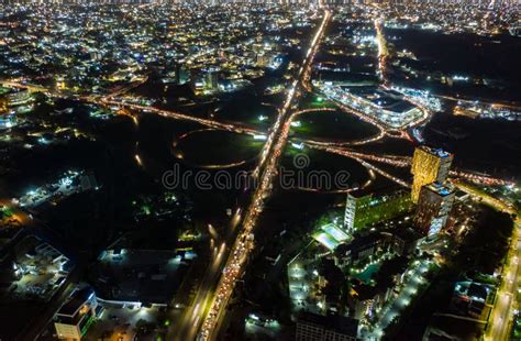 Aerial Shot Of The City Of Accra In Ghana At Night Stock Photo Image