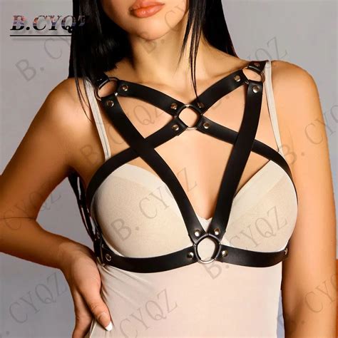 Uaang Sexy Punk Leather Lingerie Harness Women Body Bondage Garters For Stockings Crop Top