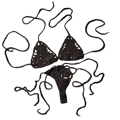 Summer Beach Hand Crochet Two Piece Solid Color Bandage Bikini Set For Women Hollow Bikini Set