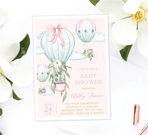 Hot Air Balloon Baby Shower Invitation Baby Sprinkle Etsy
