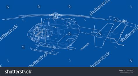 Outline Drawing Helicopter Vector Rendering 3d Stock Vector (Royalty ...