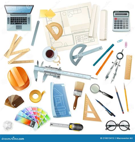 Construction Architect Tools Set Vector Illustration CartoonDealer