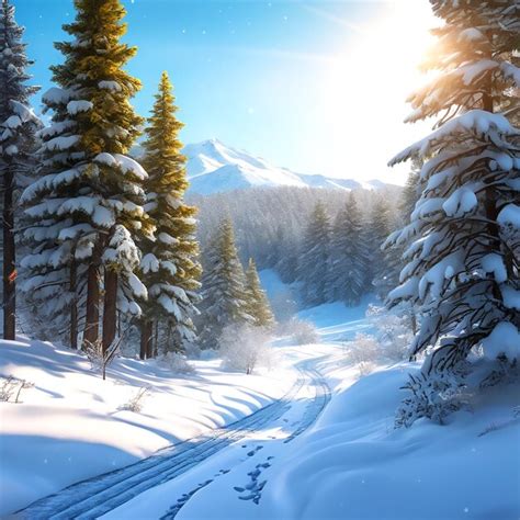 Premium AI Image | A Snowy Forest Scene With Animal Tracks In The Snow