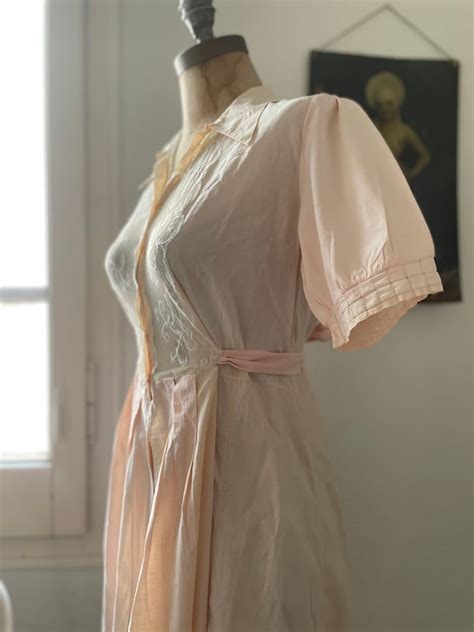 Vintage Nude Pink Cotton Dressing Gown S Peachy Gem