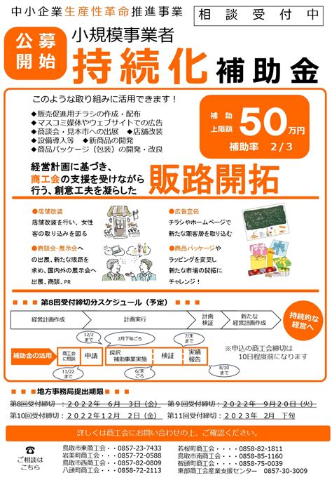 小規模事業者持続化補助金 第10回公募の申請締切について 八頭で事業をされている方 創業される方の相談窓口 八頭町商工会