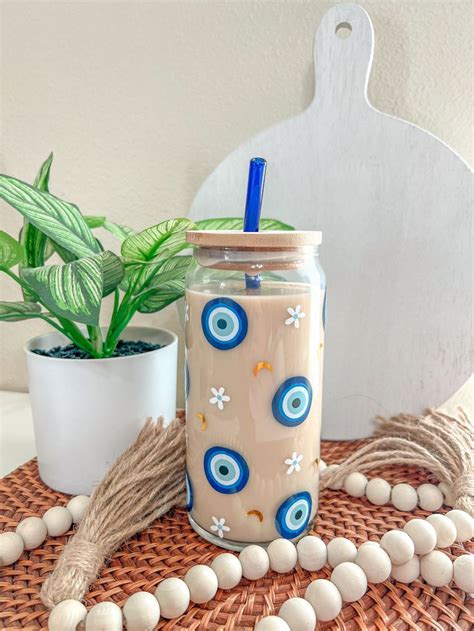 Evil Eye Beer Can Glass Iced Coffee Cup Mal De Ojo Coffee Glass Evil