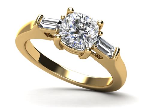 Three Stone Cushion And Baguette Engagement Ring - Stevens Jewelers Inc