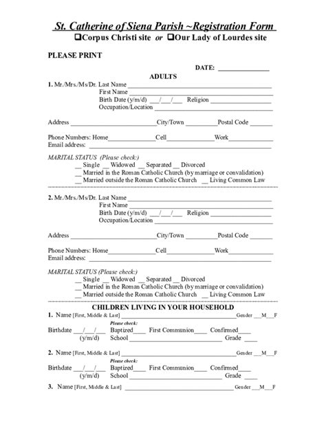 Fillable Online St Catherine Of Siena Parish Registration Form Fax