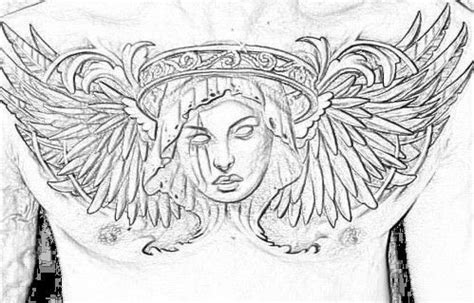 A Drawing Of A Woman S Back With Wings On Her Shoulder And Head In The