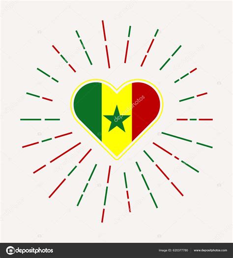 Senegal Heart Flag Country Sunburst Senegal Heart Sign Vector