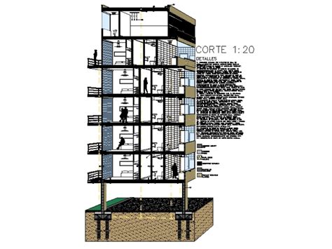 Corte Fugado De Edificio En Autocad Descargar Cad Mb Bibliocad