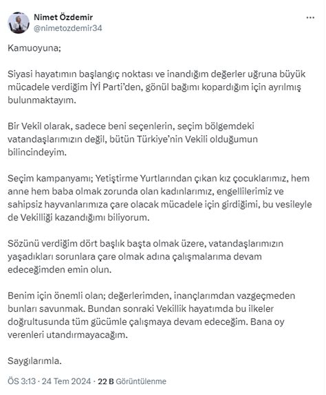 Son dakika İYİ Partili Nimet Özdemir istifa etti