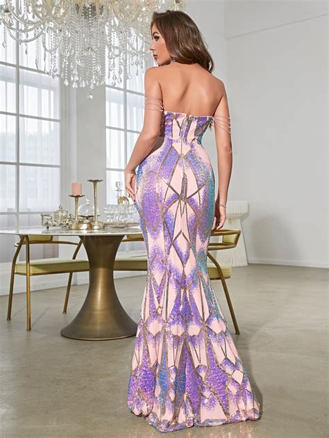 Giffniseti Backless Mermaid Hem Sequin Tube Formal Evening Gown Shein Uk