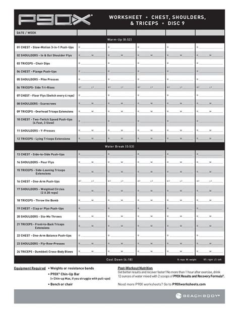 Chest Shoulders Triceps P X P X Workout Sheets Workout