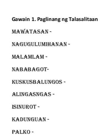 Gawain 1 Paglinang Ng Talasalitaan MAWATASAN StudyX