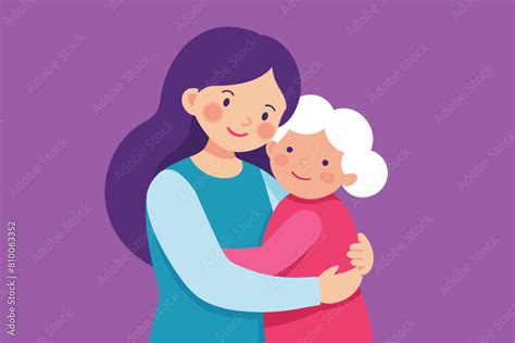 Granddaughter Hugging His Grandmother Vector Illustration Of A Flat