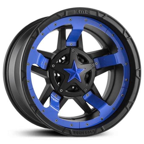 Xd Series Xd827 Rockstar 3 Matte Black Blue Midspoke Inserts And Blue Cap